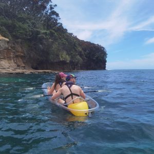 two persons rowing a kayak